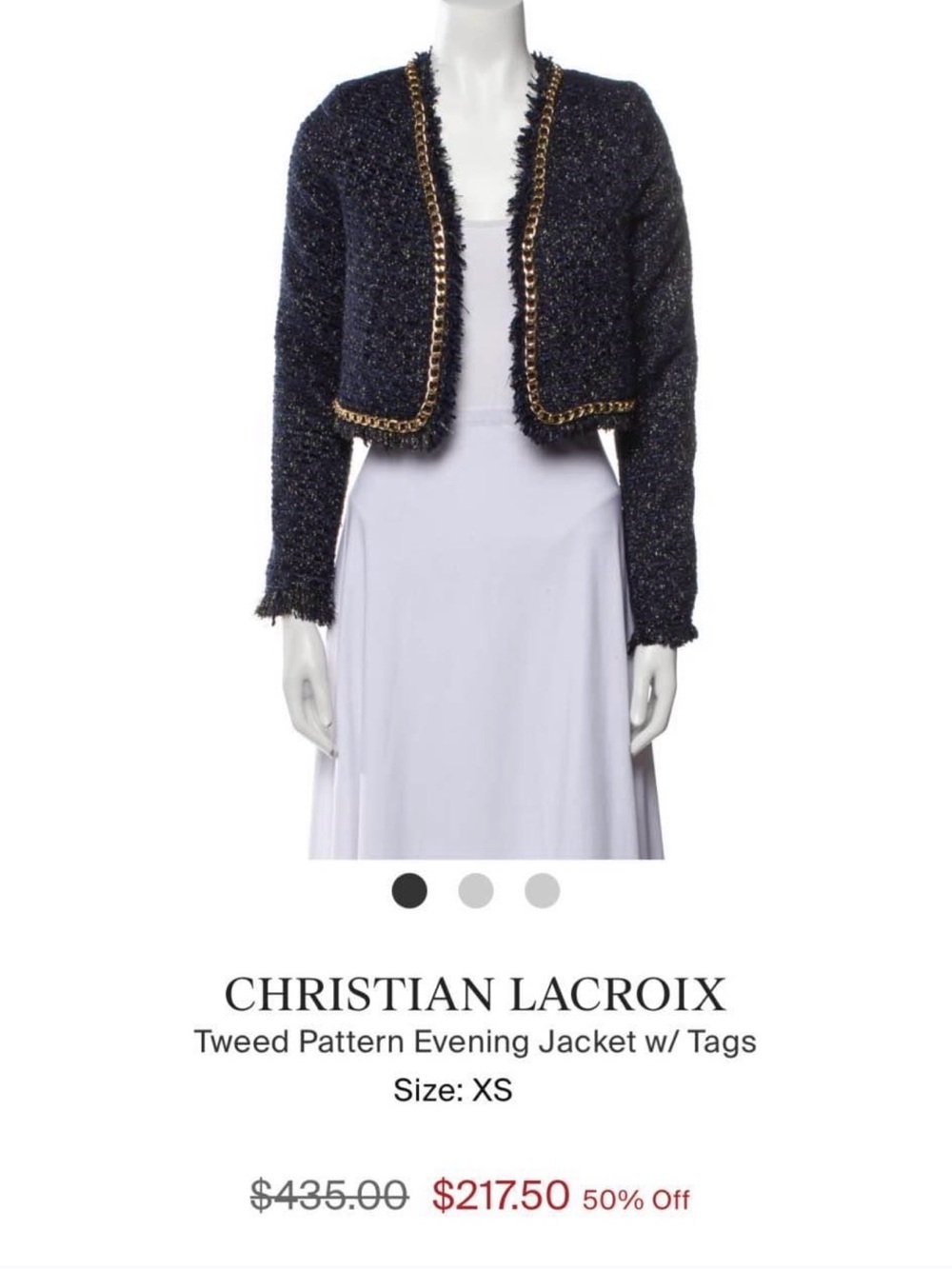 Christian Lacroix Navy Tweed Cropped Jacket with Gold Trim